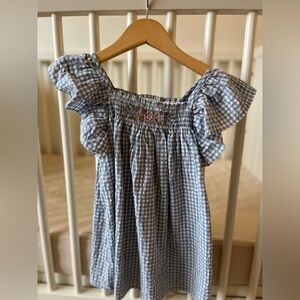 Janie and Jack Blue Gingham Smocked Flutter Dress